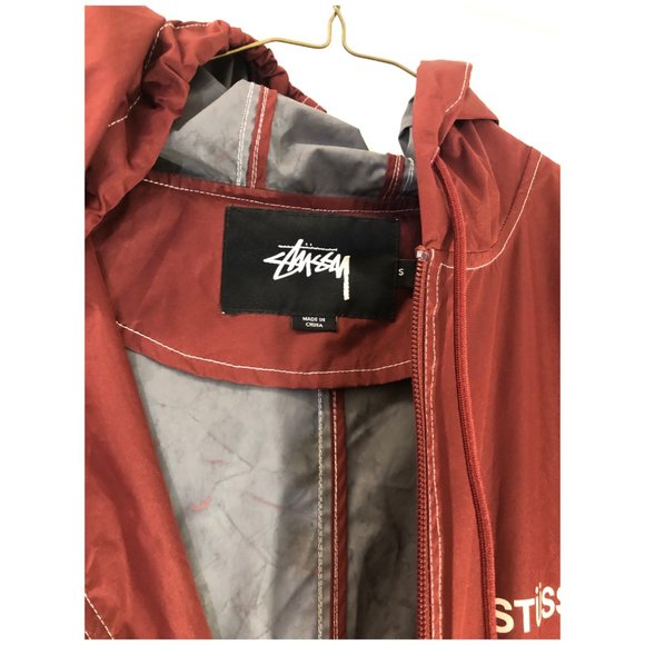 Stussy zip long coat men’s small maroon red jacket - Picture 8 of 10